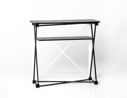 Desk in alluminio con grafica in tessuto e top in legno