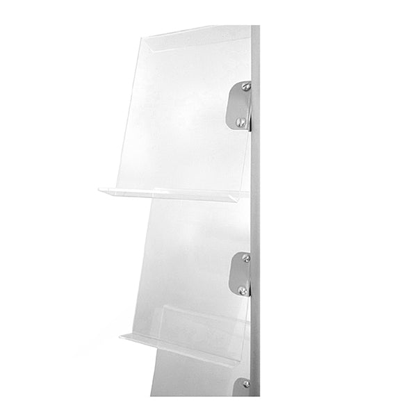 Espositore porta depliant con ripiani in plexiglass e struttura metallo